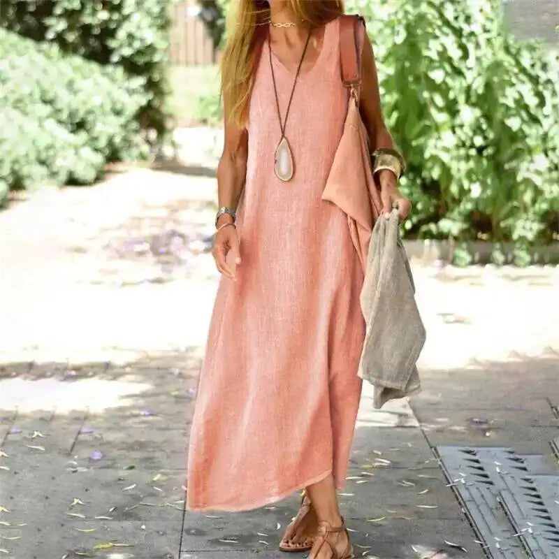 Evi | Mouwloze maxi jurk voor dames - Roze