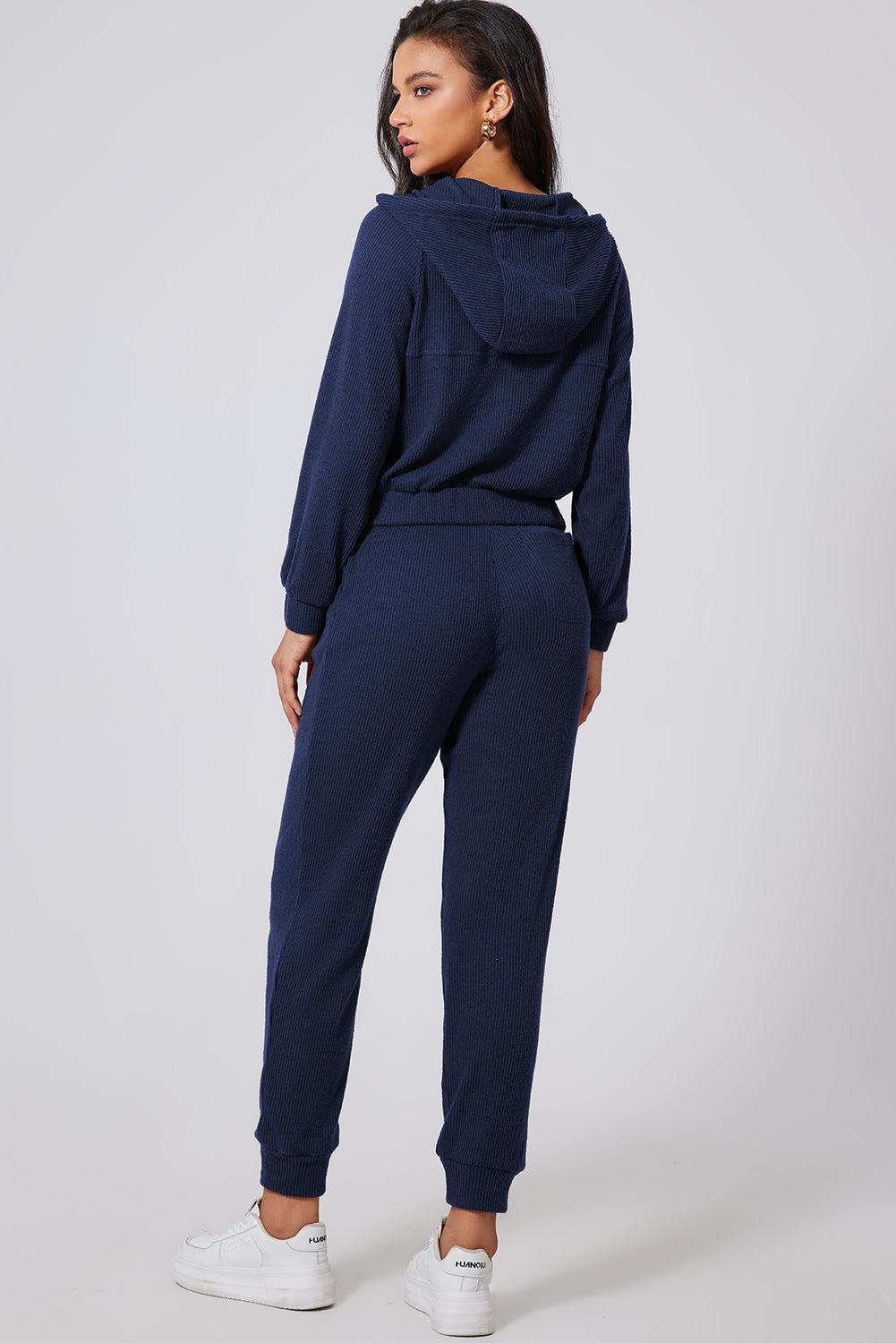 Lales - Ensemble Jogging Confortable avec Sweat à Capuche Demi-Zip et Pantalon pour Femme