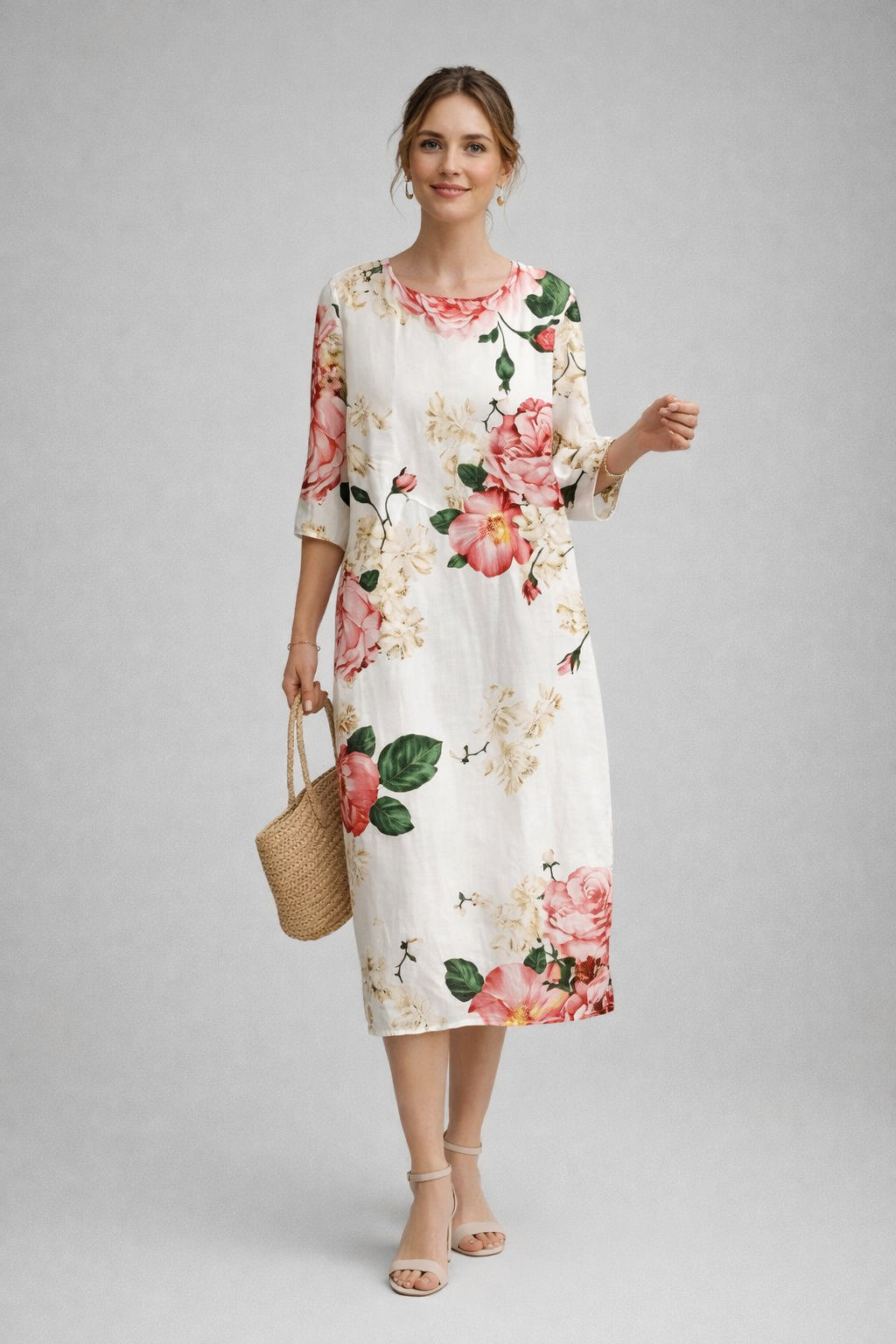 Fay | Midi jurk met bloemenprint voor dames - Abrikoos