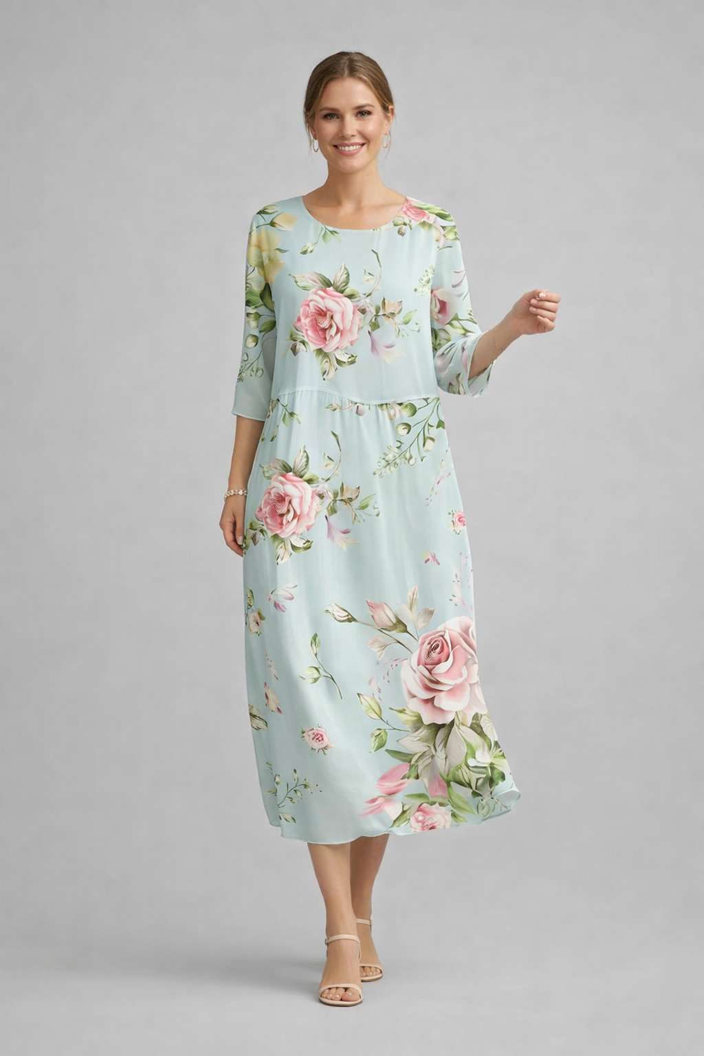 Fay | Midi jurk met bloemenprint voor dames - Blauw