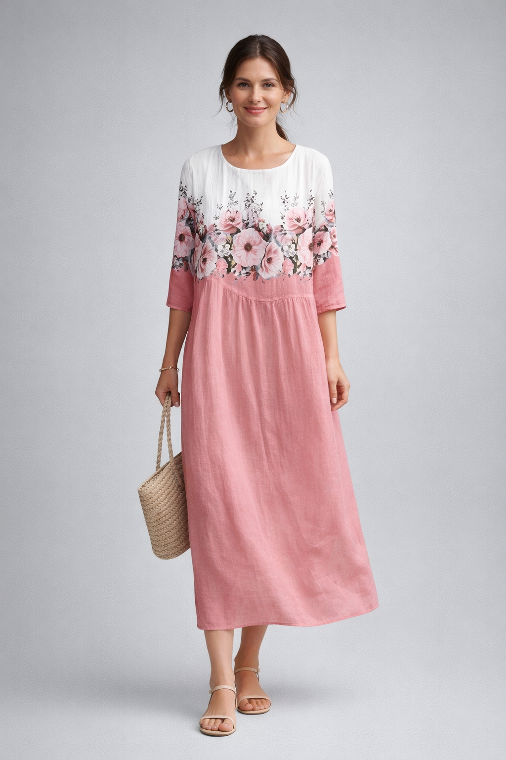 Fay | Midi jurk met bloemenprint voor dames - Donkerroze