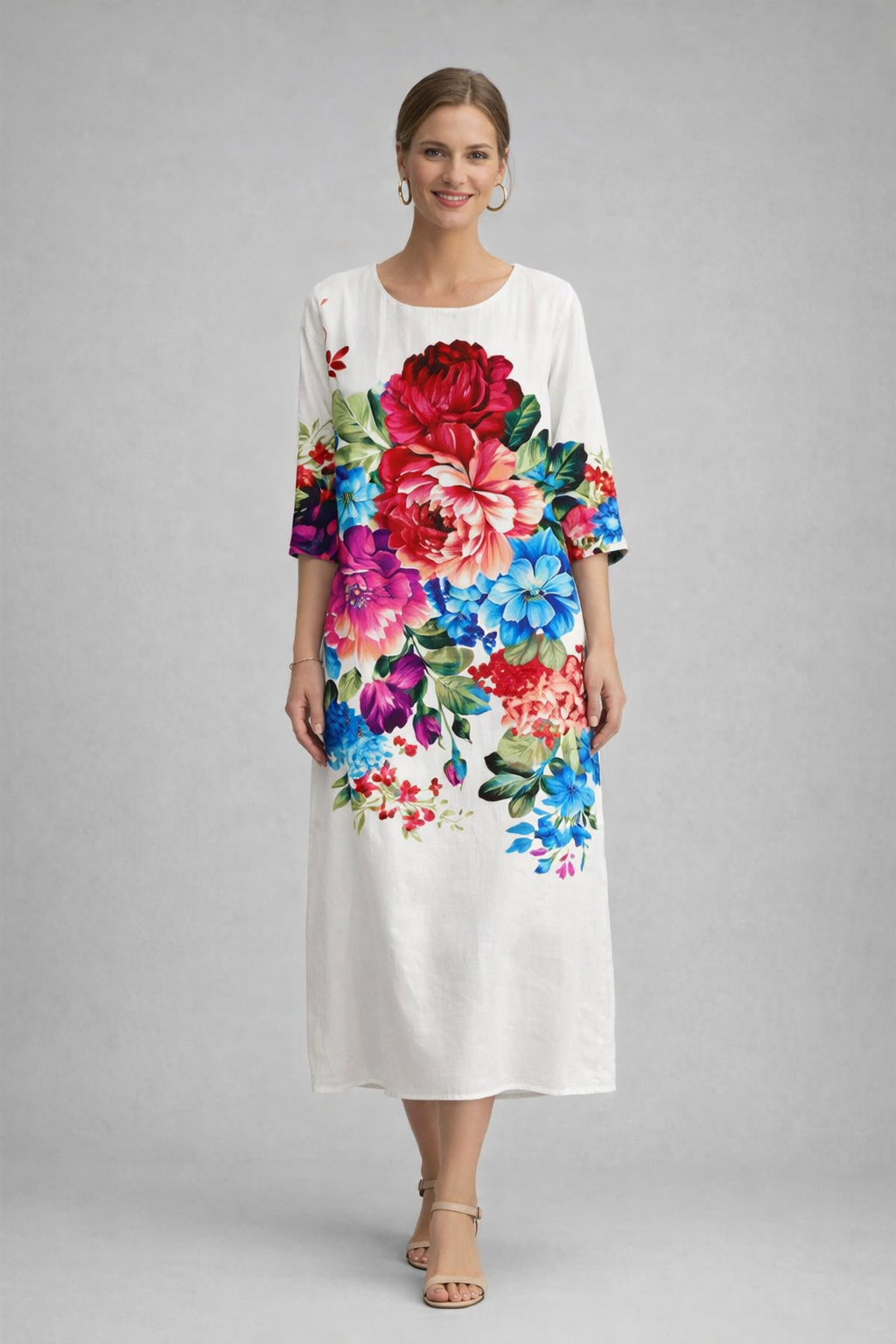 Fay | Midi jurk met bloemenprint voor dames - Rood