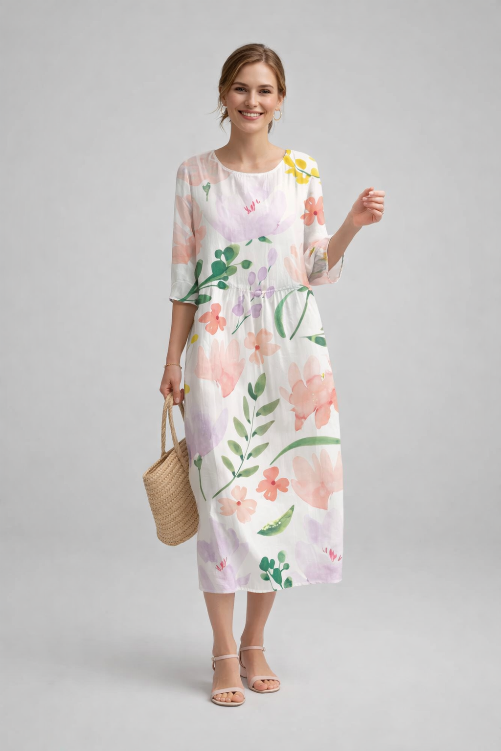 Fay | Midi jurk met bloemenprint voor dames - Wit
