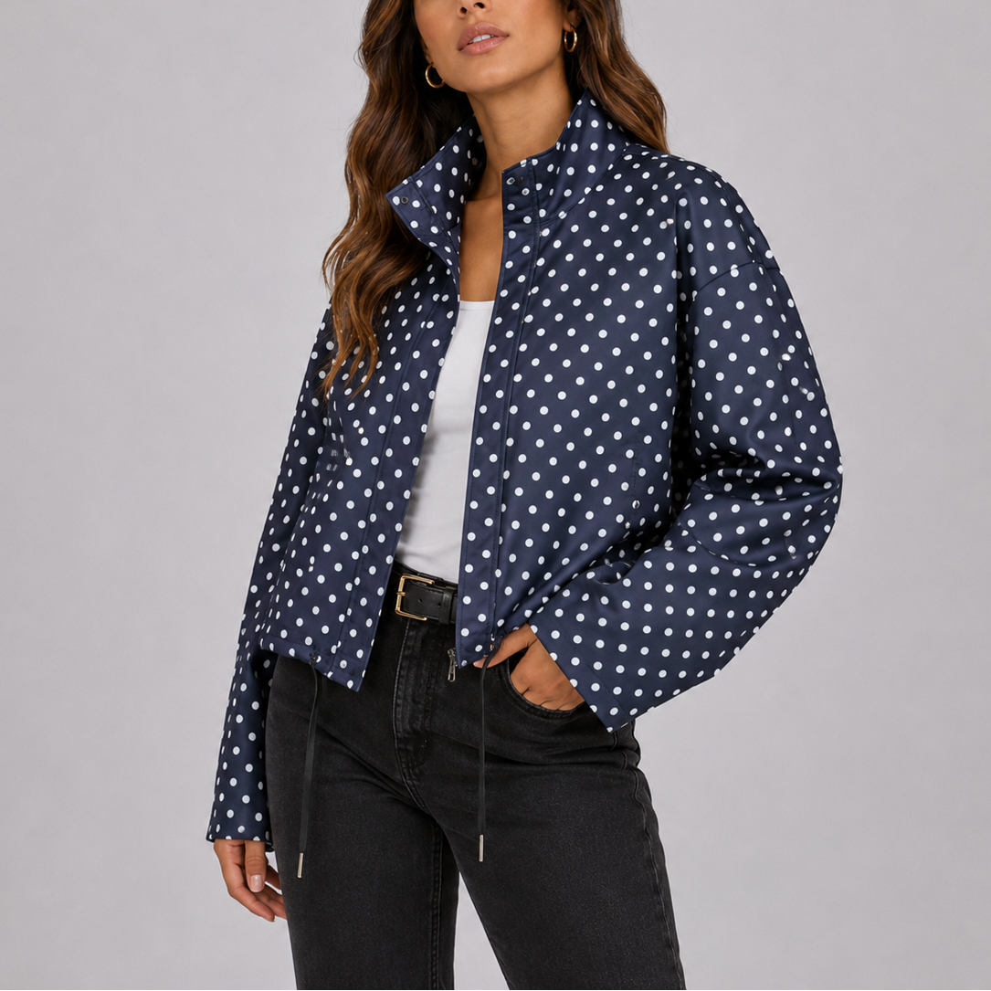 Femke | Bomberjack met stippen voor dames - Marineblauw