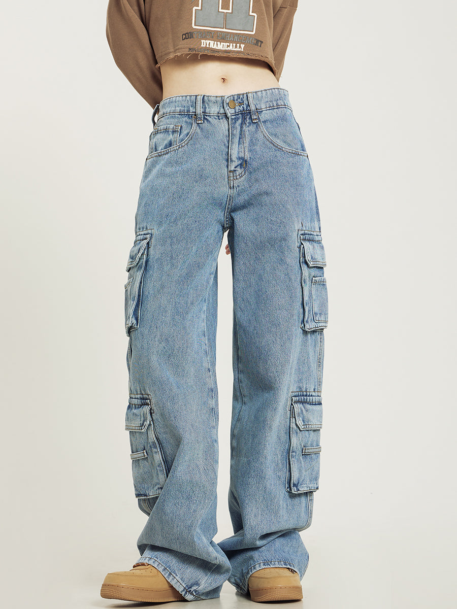Fenna | Baggy cargo jeans voor dames - Lichtblauw