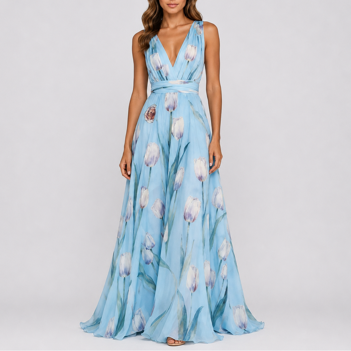 Fleur | Maxi jurk dames met bloemenprint - Babyblauw