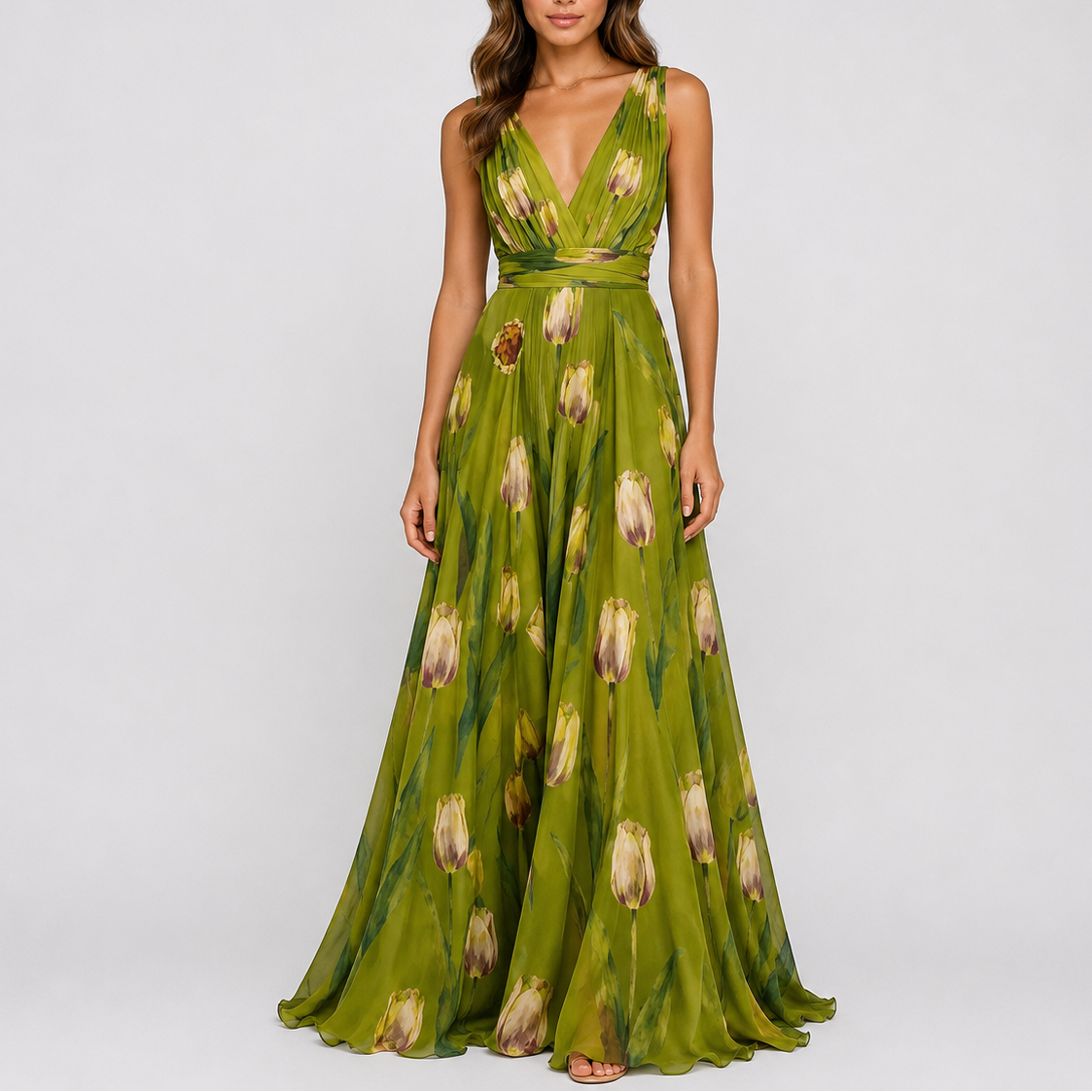 Fleur | Maxi jurk dames met bloemenprint - Groen