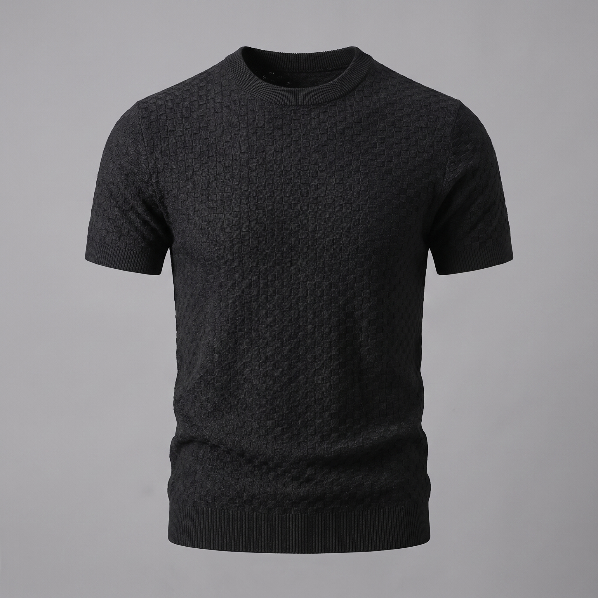 Floris | Gebreid t-shirt voor heren, korte mouw - Zwart