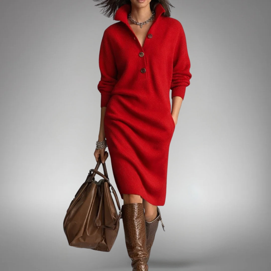 Francien | Gebreide jurk voor dames met hoge hals - Rood