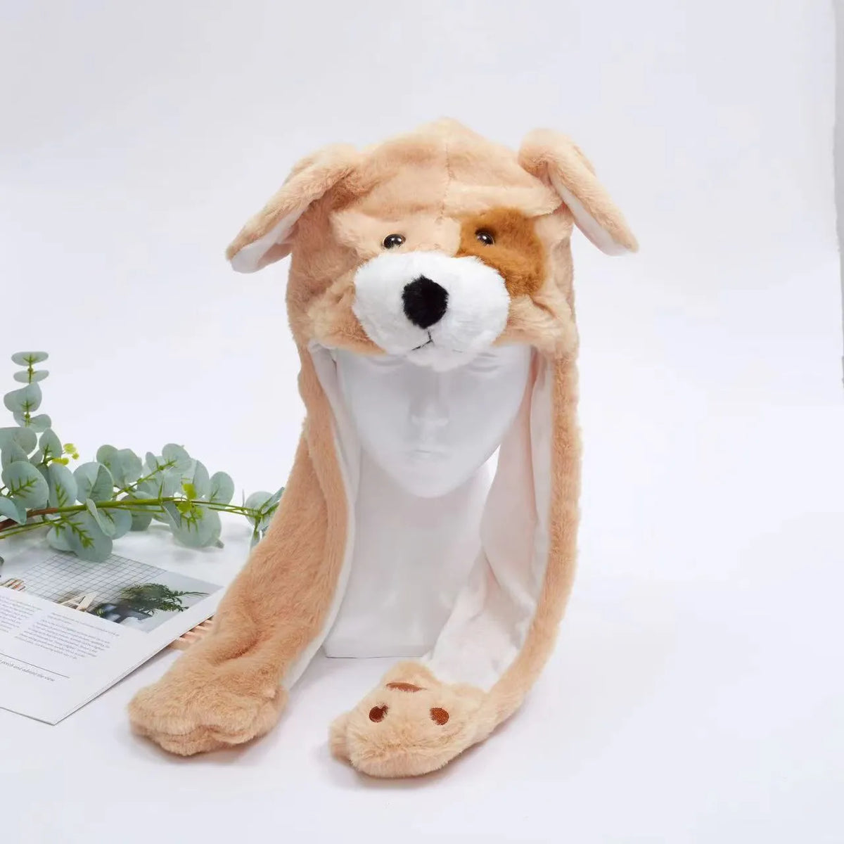 Geert | Pluche muts met bewegende oren - Lichtbruine hond
