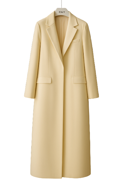 Lange elegante zakelijke trenchcoat – moderne eenknoopsjas voor op kantoor