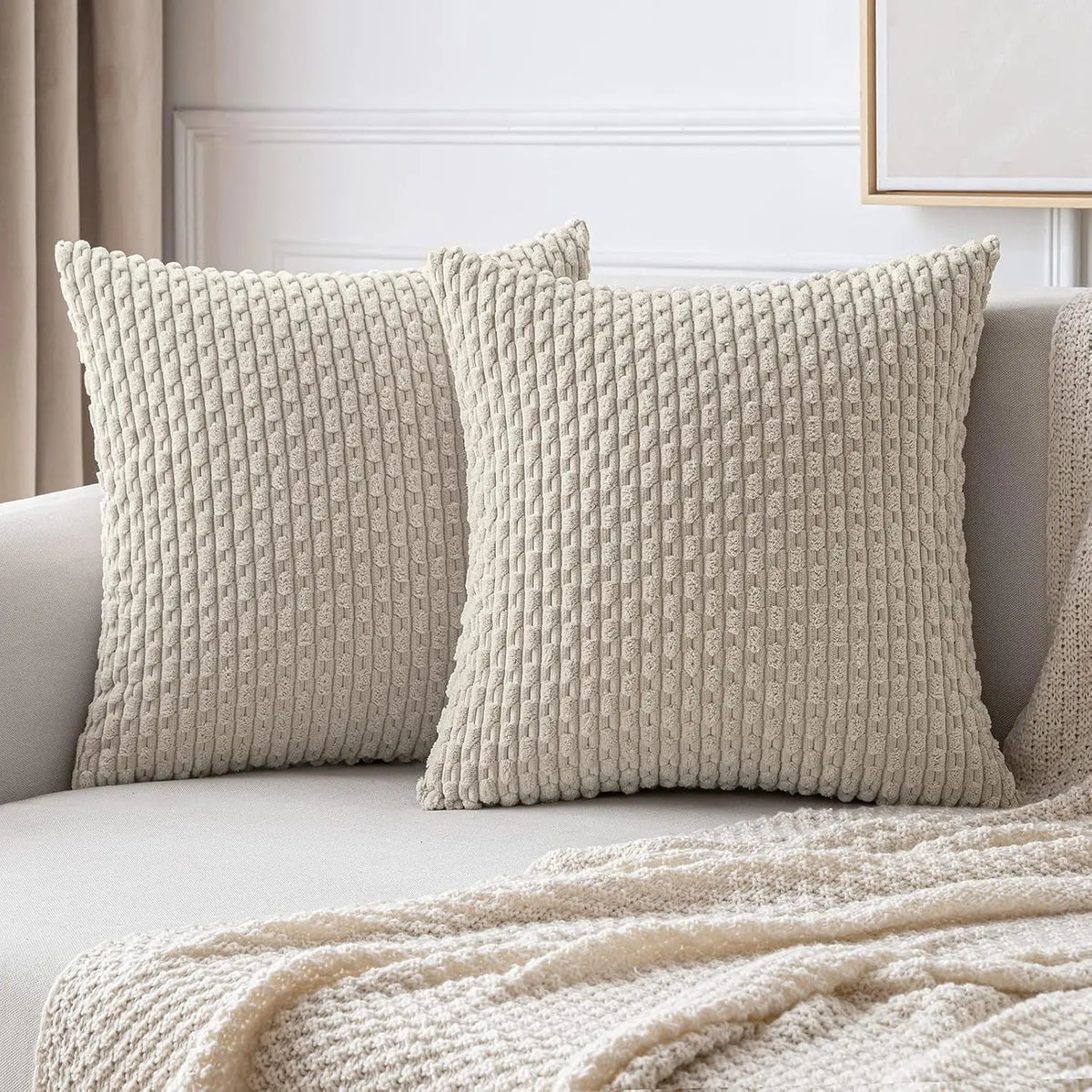 Gerrit | Boho sierkussenhoes van ribfluweel - Beige