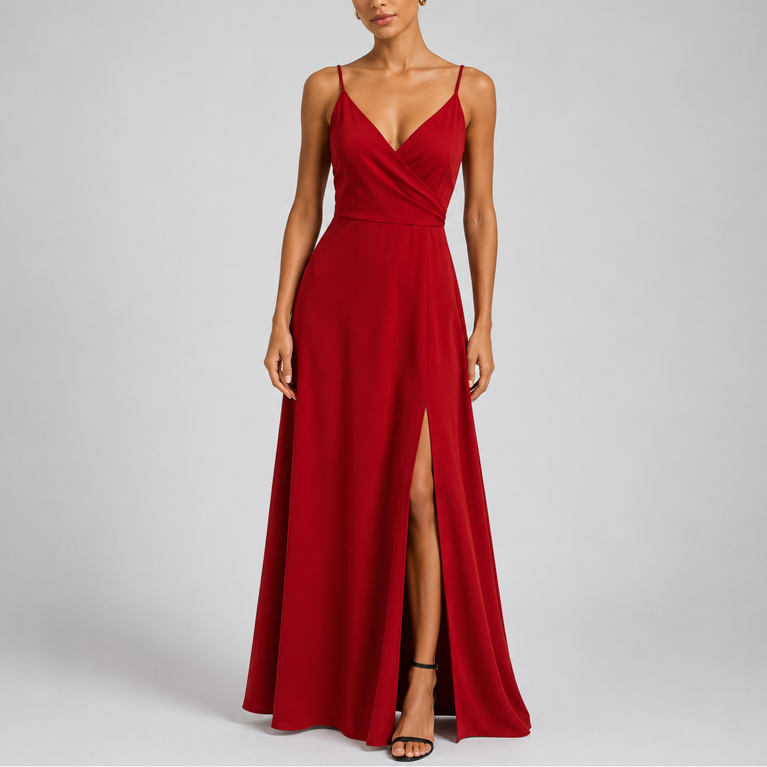 Hanna | Elegante galajurk met split - Rood
