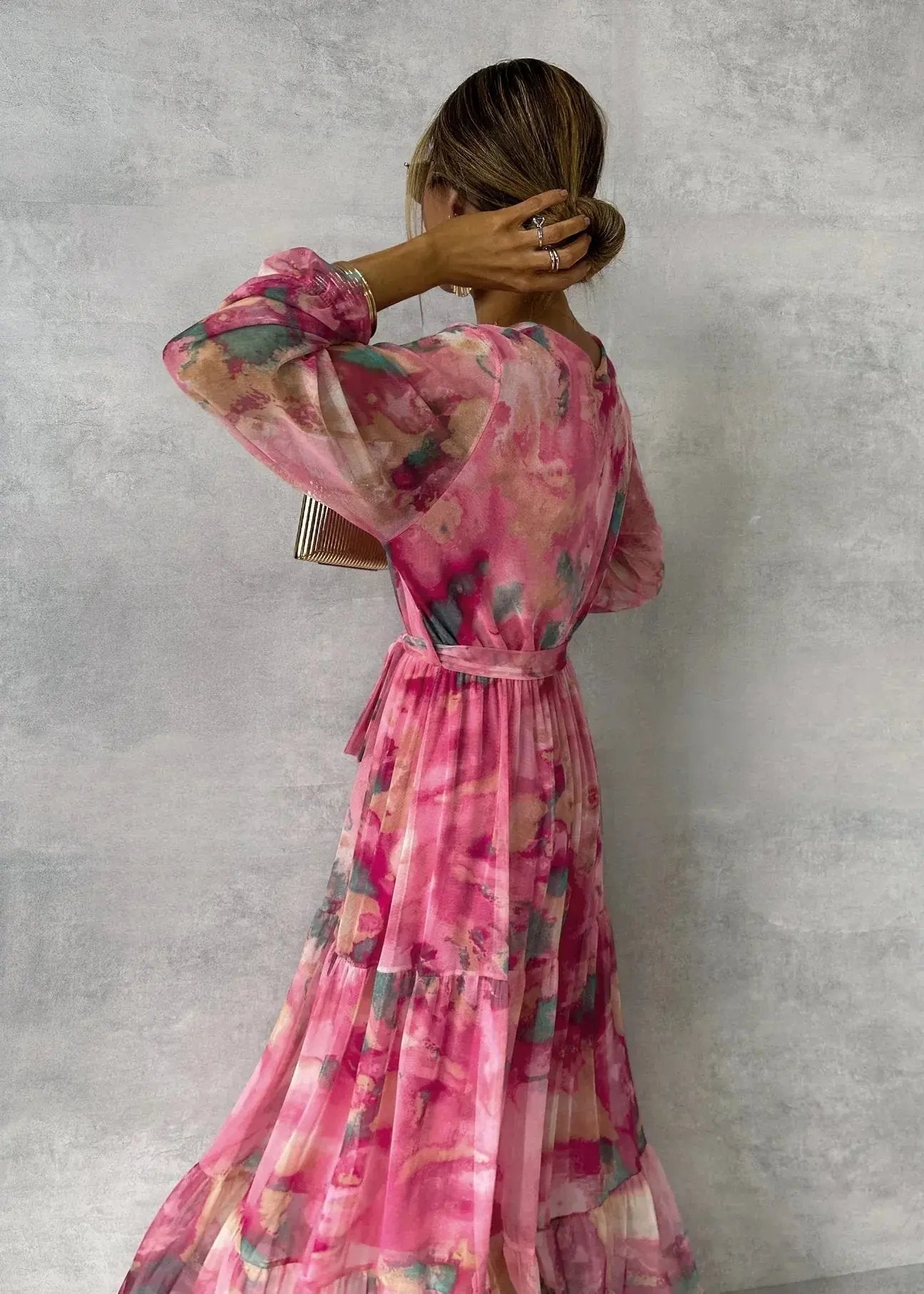 Hanna | Lange wikkeljurk met bloemenprint - view 3
