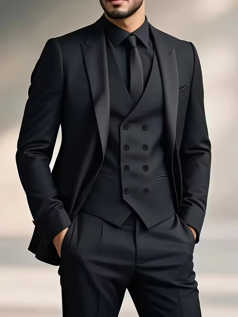 Harm | Driedelig pak voor heren met slim fit - Zwart
