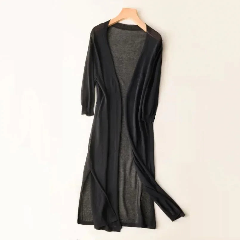 Heleen | Licht lang vest voor dames - Zwart
