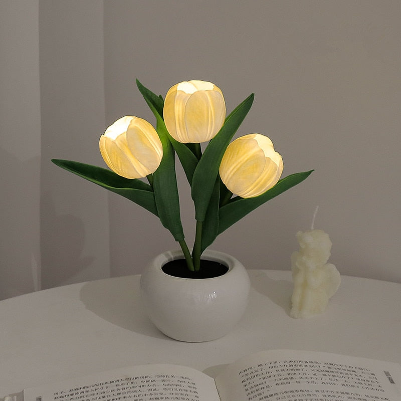 Hessel | LED tulpen nachtlamp met warm licht - 3 Gele