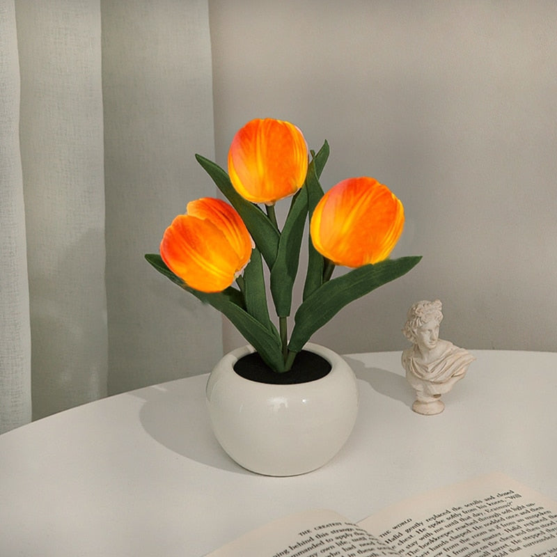 Hessel | LED tulpen nachtlamp met warm licht - 3 Oranje