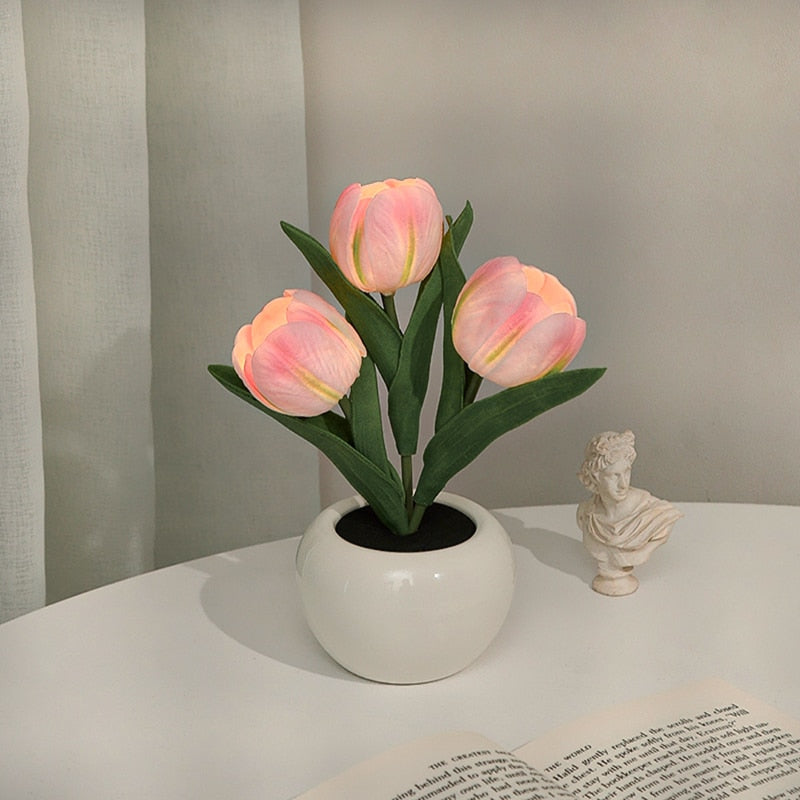 Hessel | LED tulpen nachtlamp met warm licht - 3 Roze