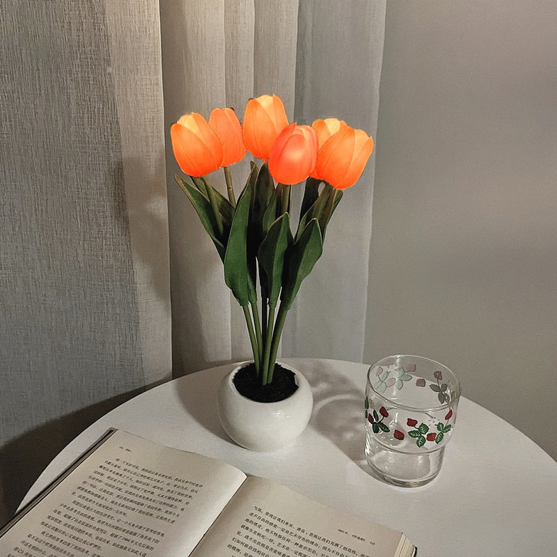 Hessel | LED tulpen nachtlamp met warm licht - 6 Oranje