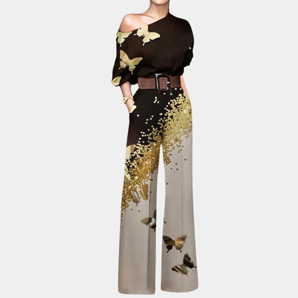 Hester | Jumpsuit dames met vlinderprint - Goud