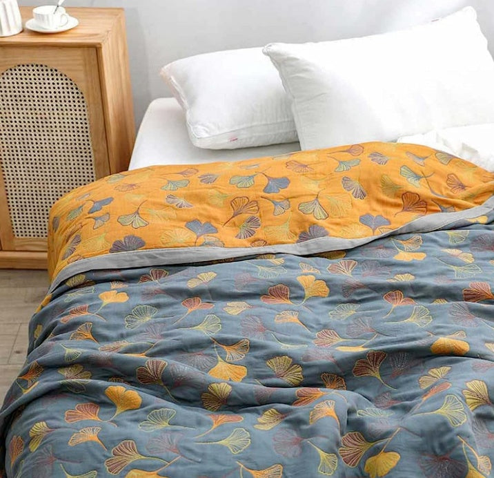 Omkeerbare Ginkgo Leaf Quilt deken - Stijlvolle Lichtgewicht Home Deken