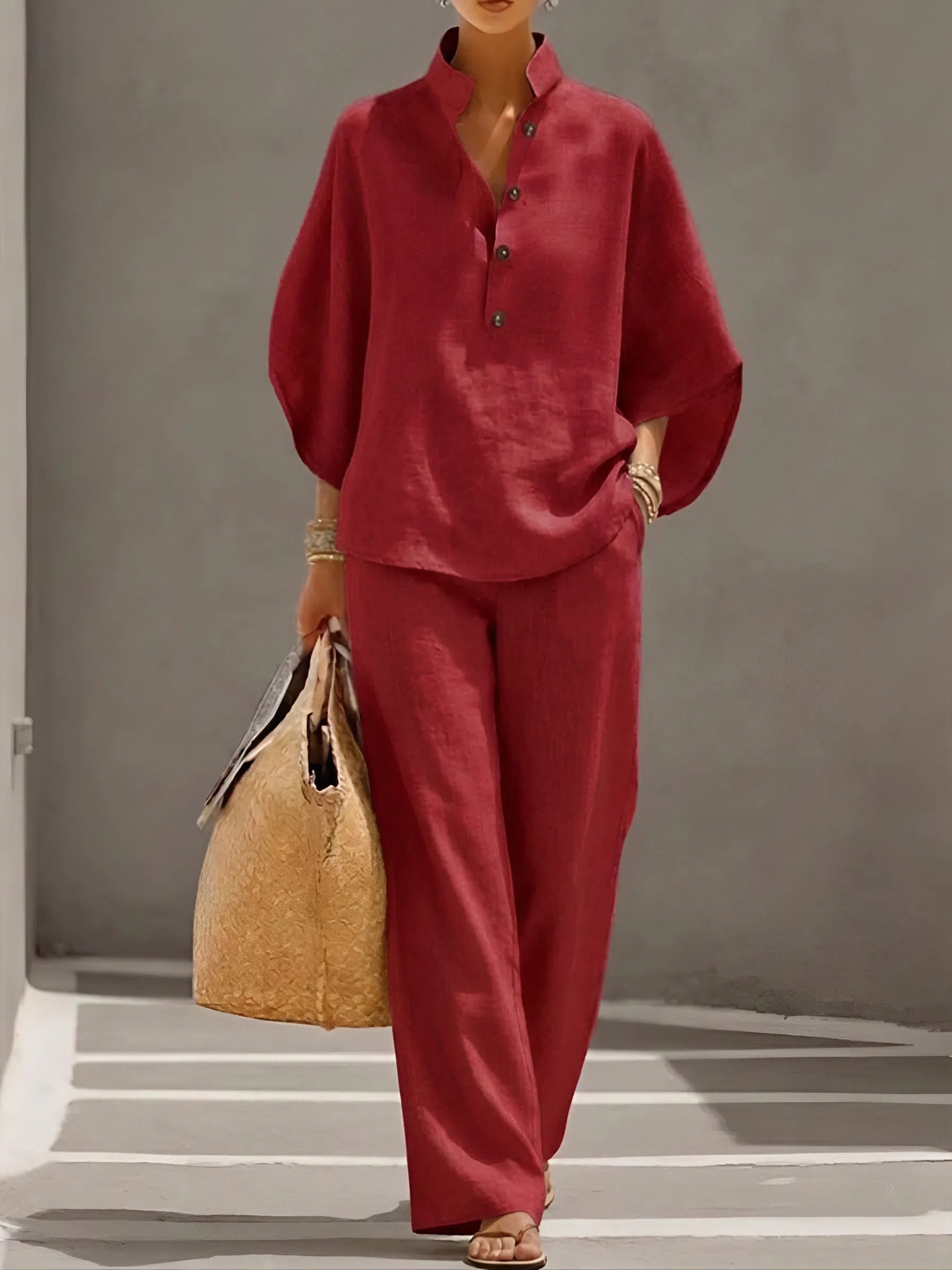 Inge | Tweedelige set met wijde broek voor dames - Rood