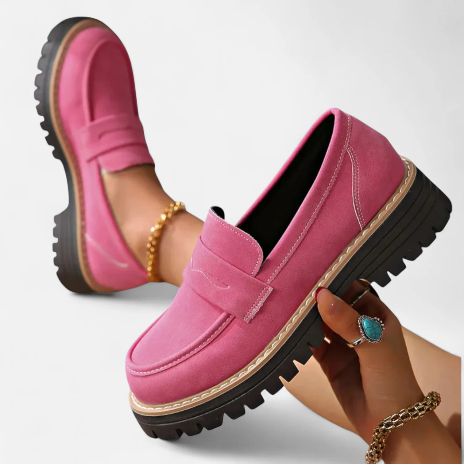 Ingrid | Loafers voor dames met blokhak - Roze