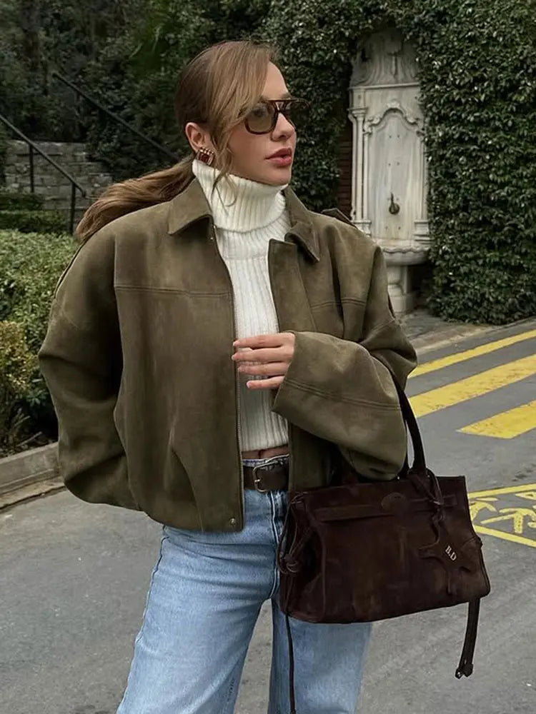 Irene | Oversized suède bomberjack voor dames - view 8