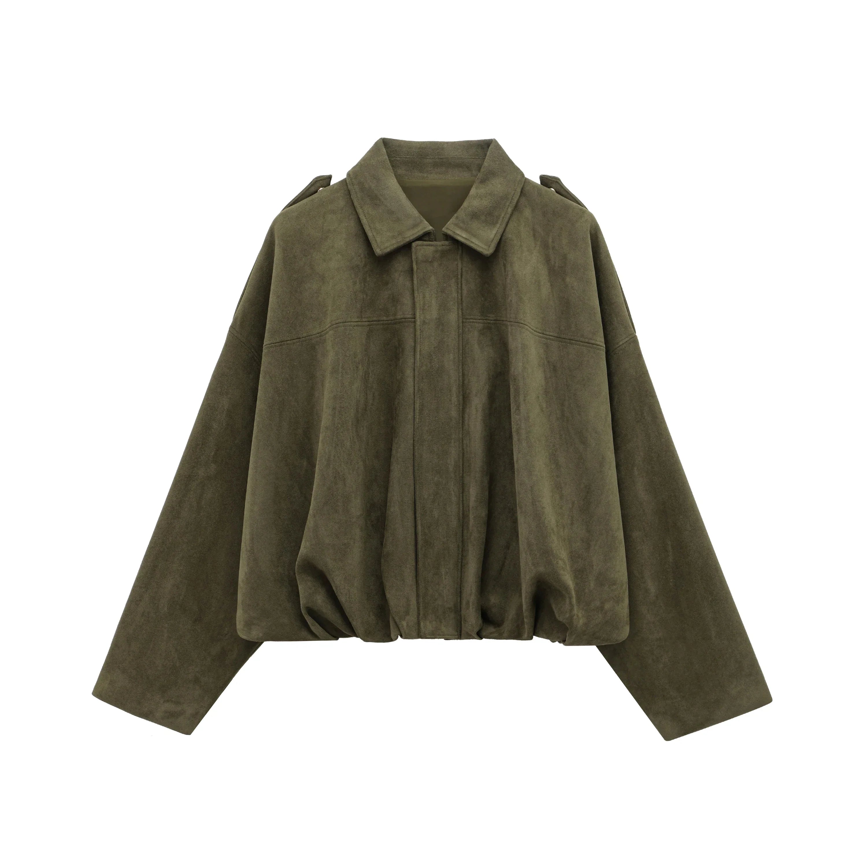 Irene | Oversized suède bomberjack voor dames - Olijf