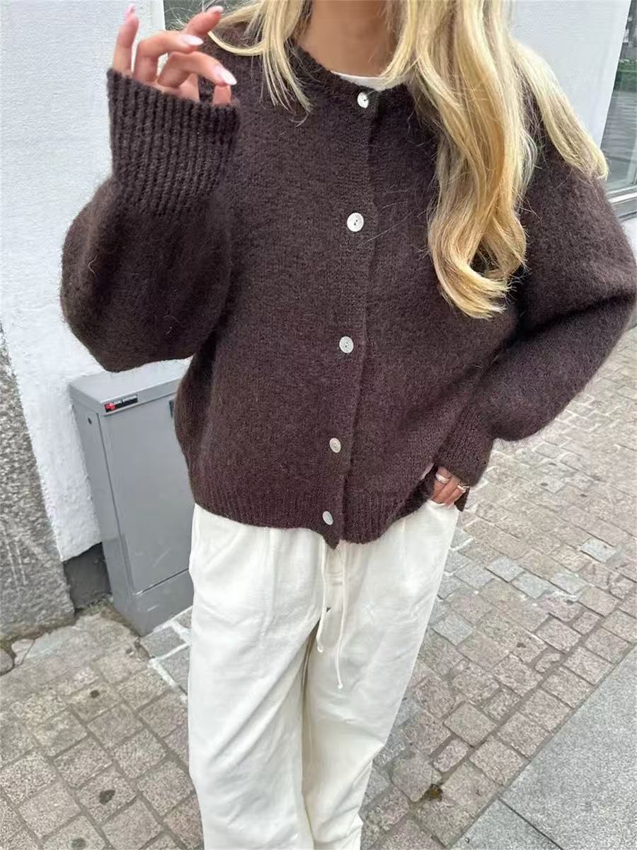 Iris | Gebreid vest voor dames - Donkerbruin