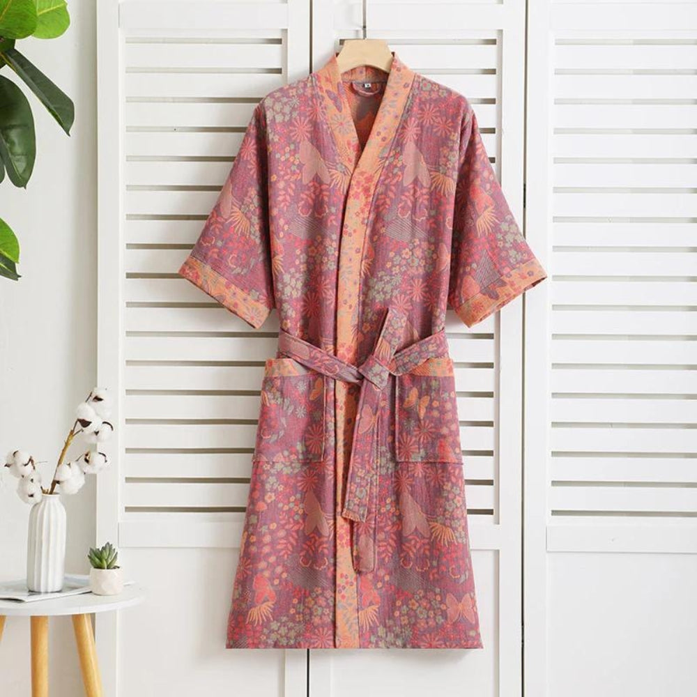 Isa | Katoenen badjas voor dames met bloemenprint - Roze