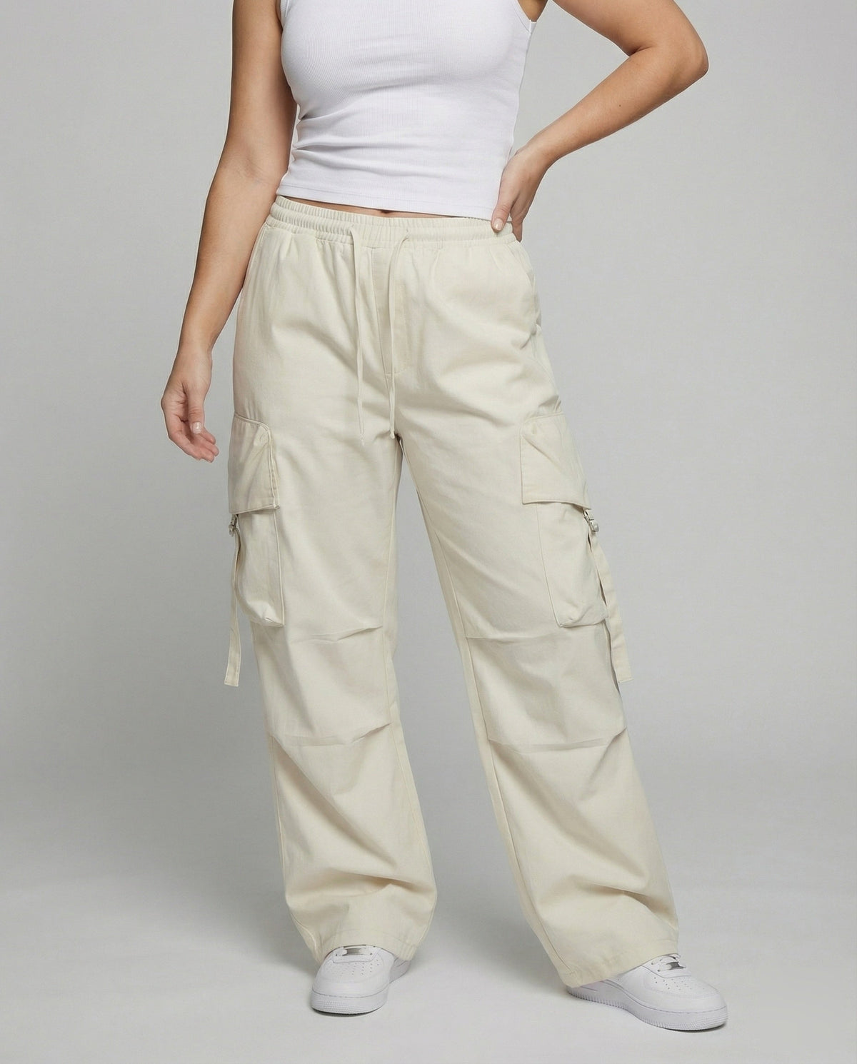 Isabelle | Baggy cargobroek voor dames, ecru - foto 12