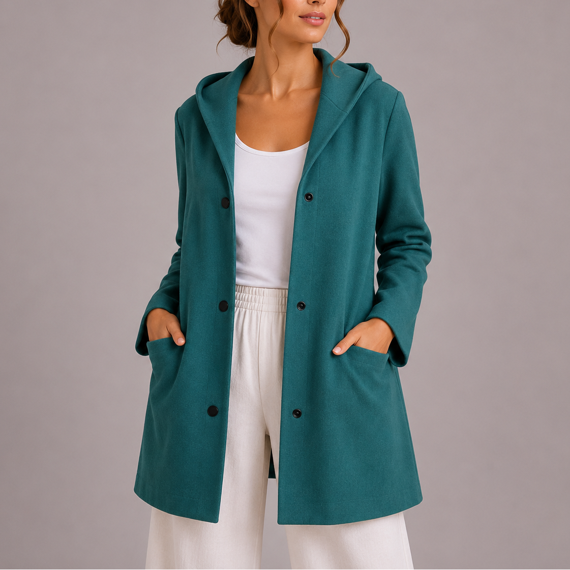 Janneke | Damesvest met capuchon en zakken - Turquoise