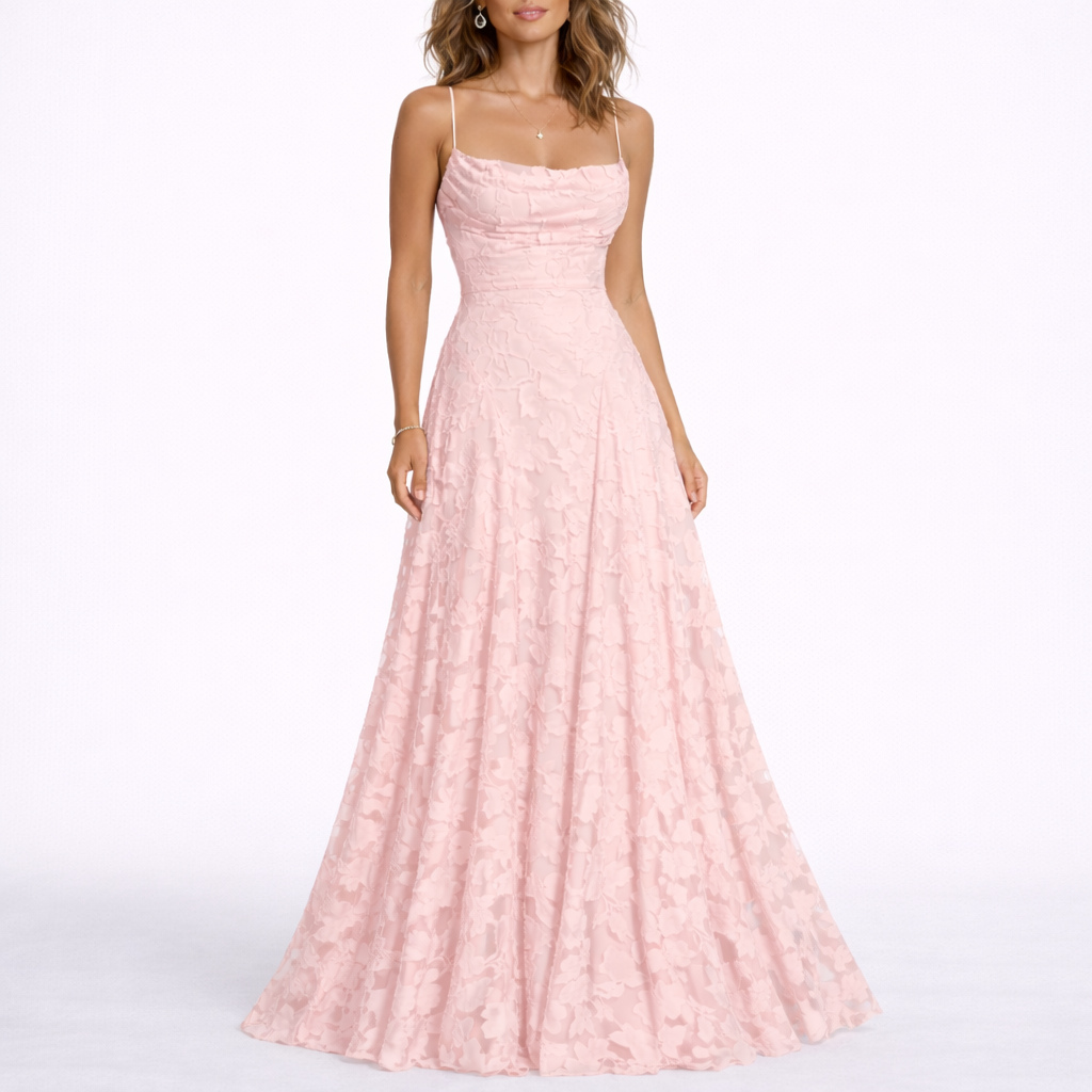 Janneke | Maxi jurk met open rug en bloemenmotief - roze