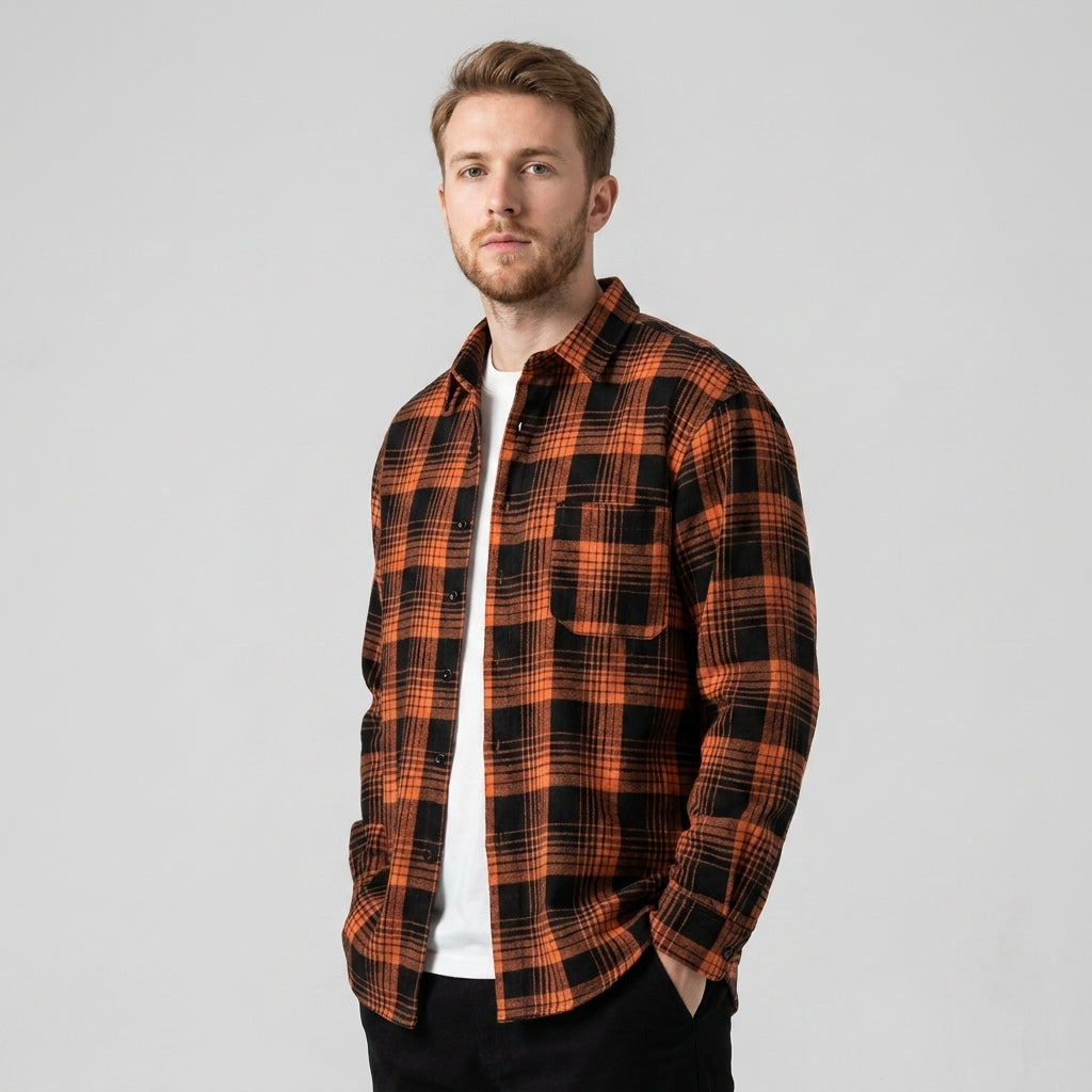Jeroen | Geruit overshirt voor heren - Oranje