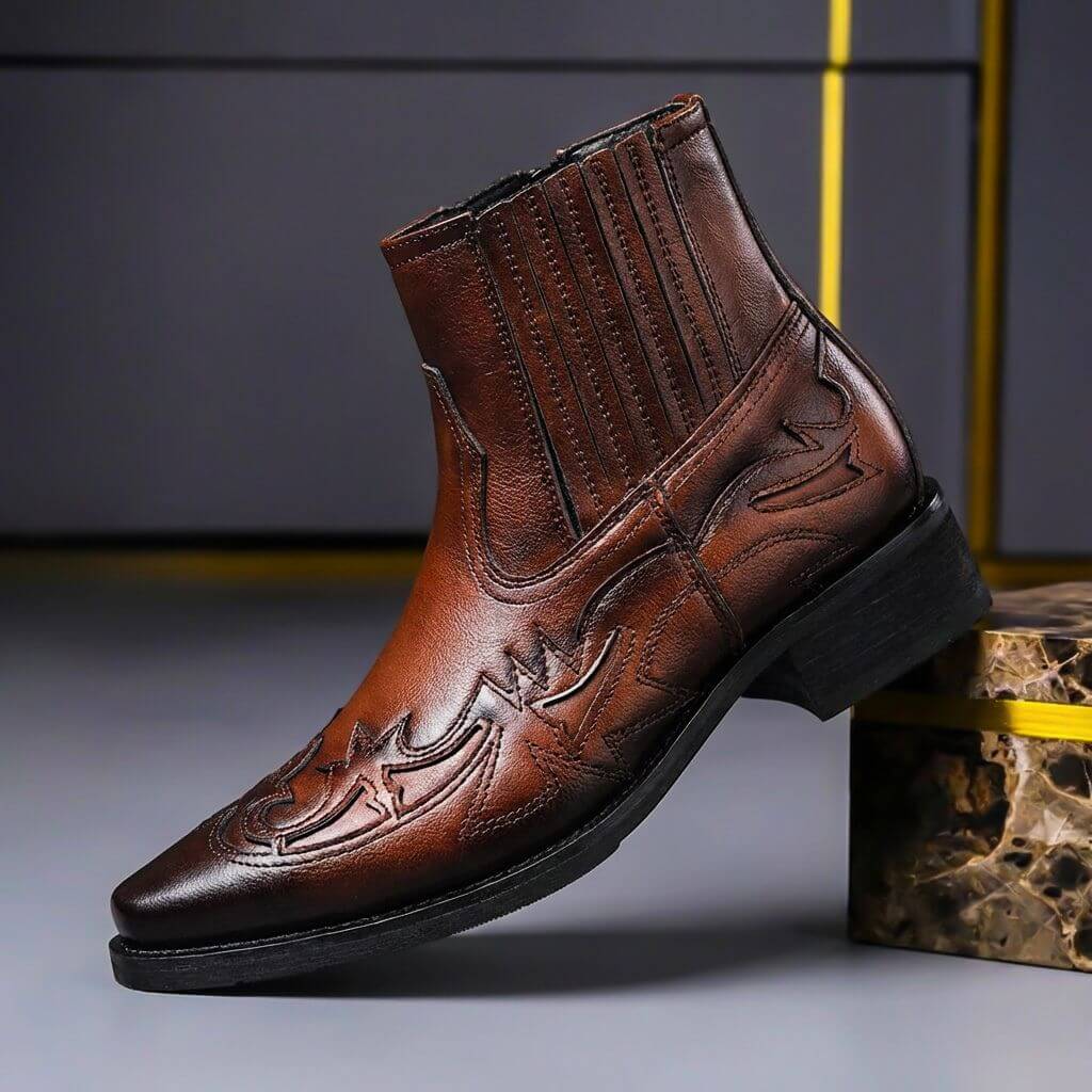 Job | Leren cowboylaarzen voor heren - Cognacbruin