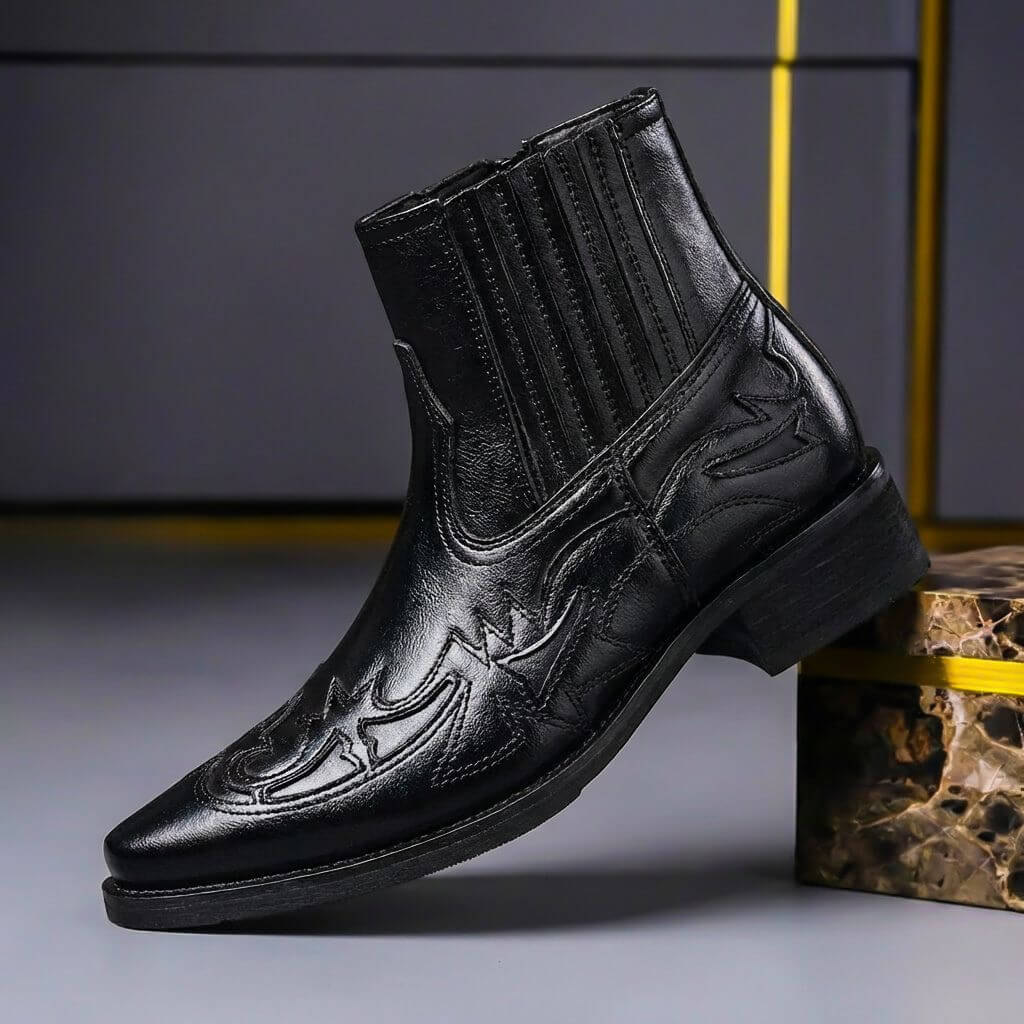 Job | Leren cowboylaarzen voor heren - Obsidiaanzwart