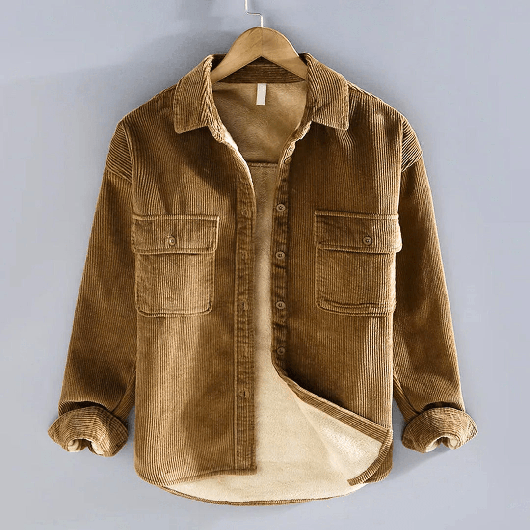 Joël | Gevoerd corduroy overshirt voor heren - Khaki
