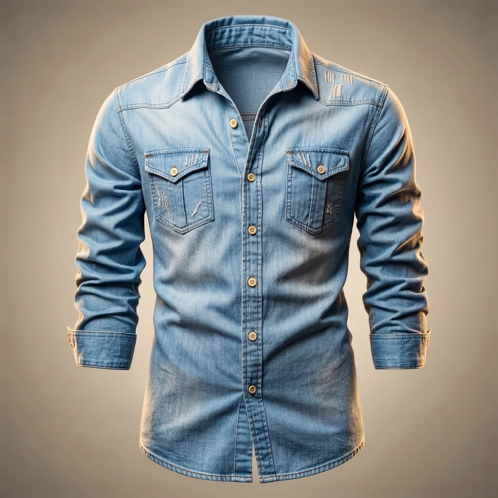 Johannes | Denim overhemd voor heren met lange mouw - Lichtblauw