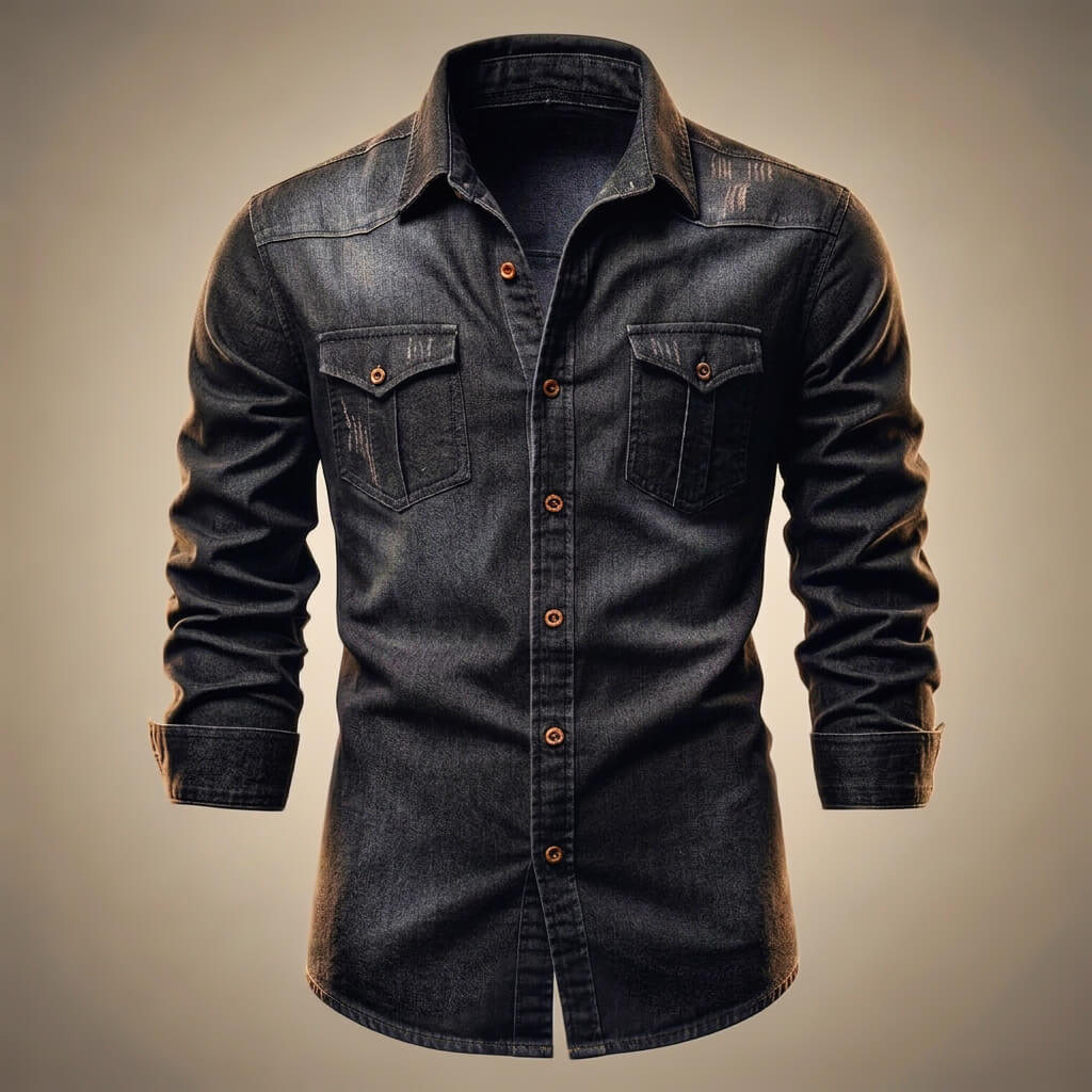 Johannes | Denim overhemd voor heren met lange mouw - Obsidiaanzwart