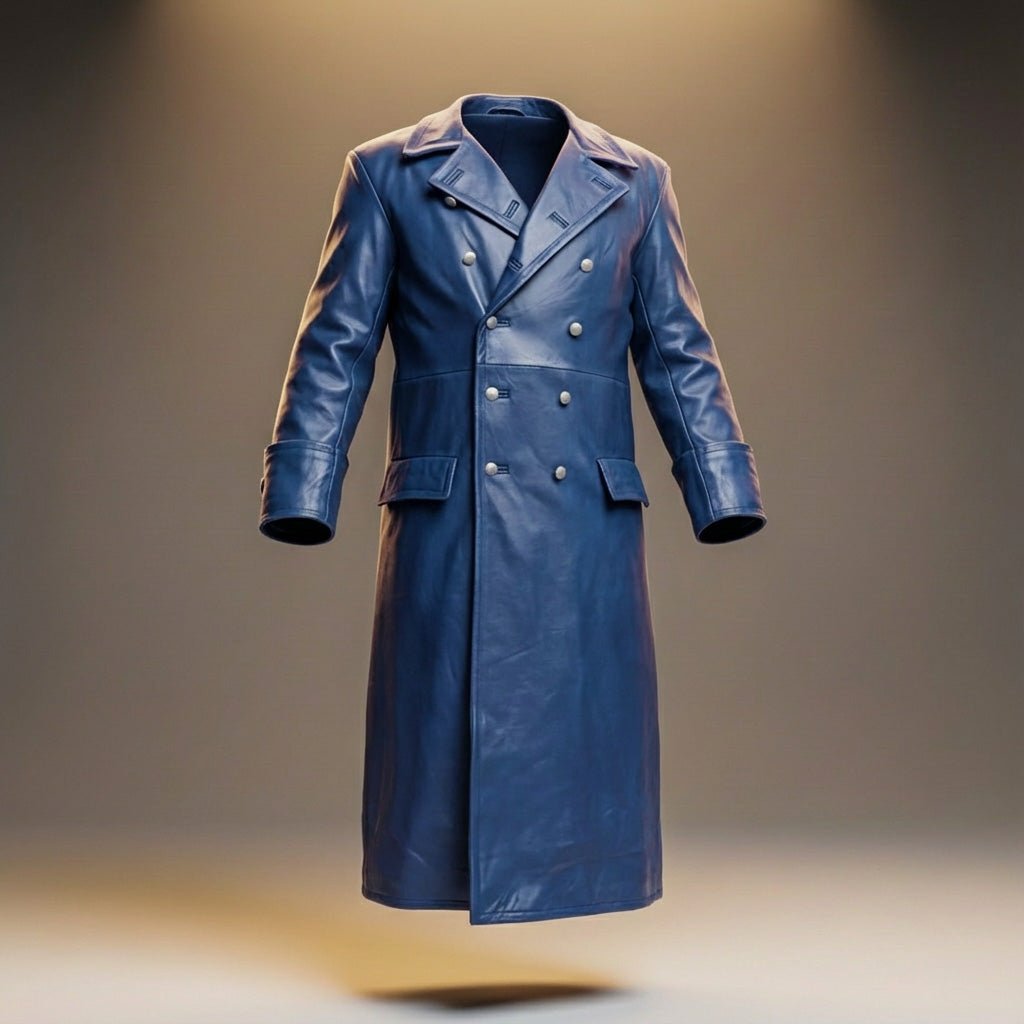 Jop | Lange leren jas voor heren - Koningsblauw