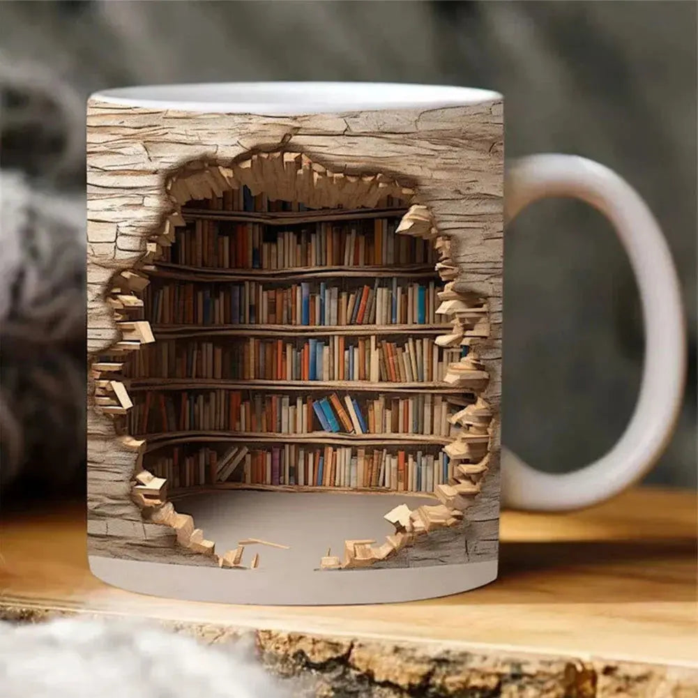 Jordi | Keramische koffiemok met 3D boekenplank - Beige