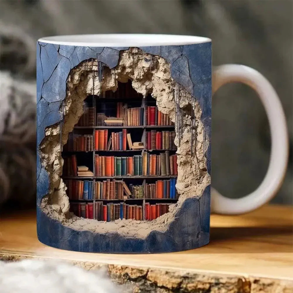 Jordi | Keramische koffiemok met 3D boekenplank - Blauw