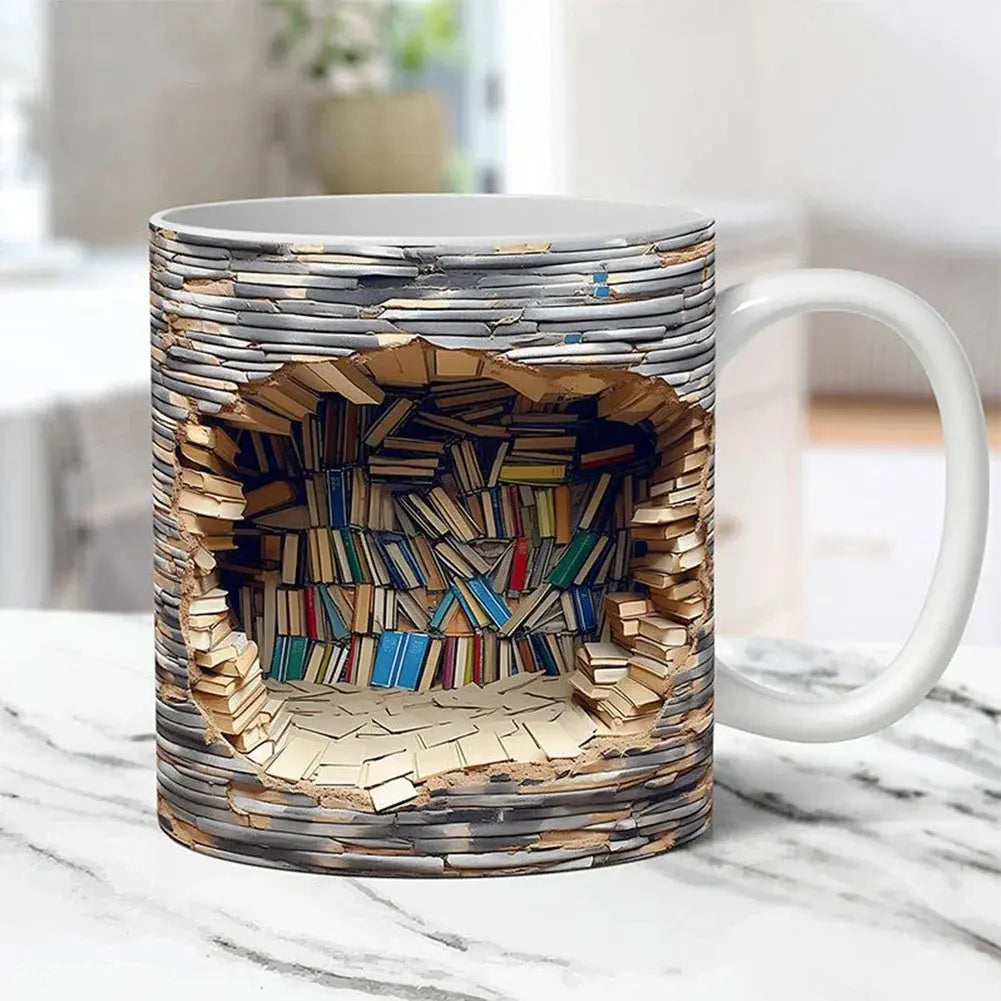 Jordi | Keramische koffiemok met 3D boekenplank - Grijs