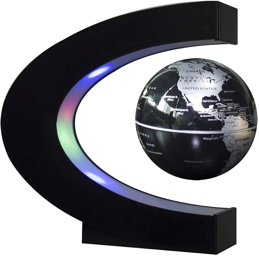 Jorn | Zwevende wereldbol lamp met LED - Zilveren globe