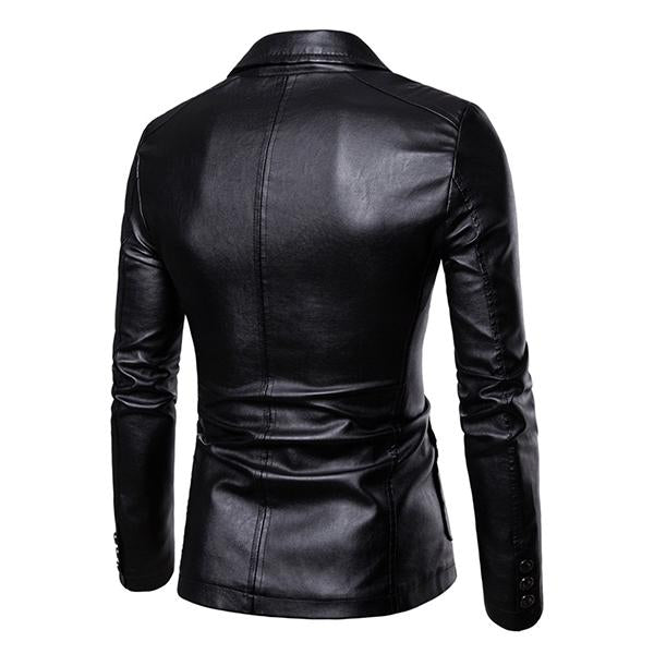 Vintage revers twee knopen enkelrijs slim fit leren jas voor heren