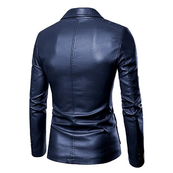 Veste en cuir slim fit vintage à deux boutons et col à revers pour hommes