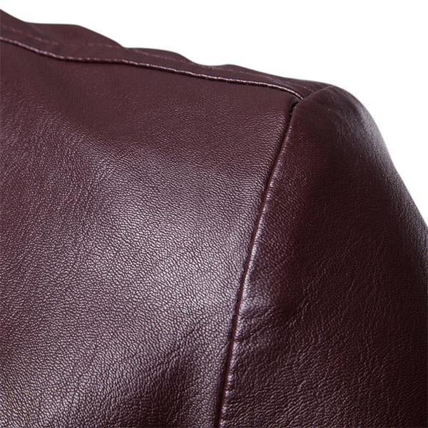 Veste en cuir slim fit vintage à deux boutons et col à revers pour hommes