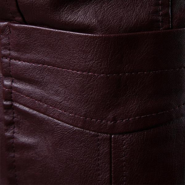 Veste en cuir slim fit vintage à deux boutons et col à revers pour hommes